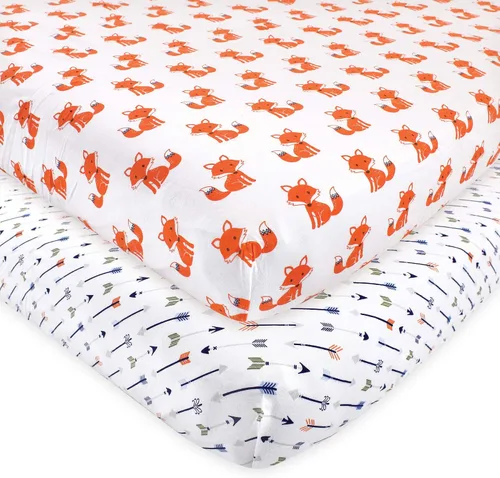 Vista 28 de Hudson Baby Sábana bajera ajustable unisex de algodón para cuna, avión, talla única