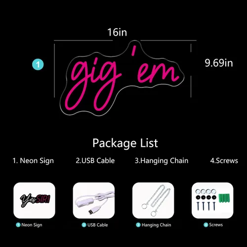 Vista 6 de Gig'em Aggies - Letrero de neón LED rosa para decoración de pared, funciona con USB, para concierto, dormitorio de niñas, decoración de habitación