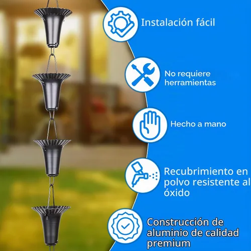 Vista 3 de Cadenas de lluvia de copa estriada para canaletas de 8.5 pies