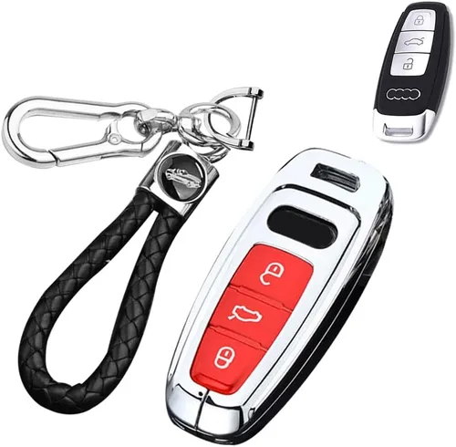 Vista 8 de SANRILY Funda para llave Audi con llavero, negro, gris (Gray-Black)
