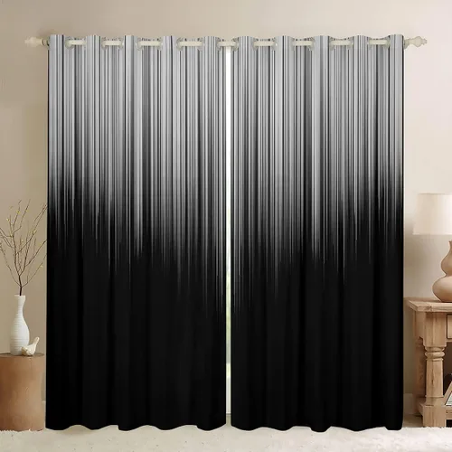 Vista 11 de Feelyou Cortinas abstractas degradadas para niños, adolescentes y mujeres, cortinas de ventana azules, moradas y negras, tratamientos geométricos