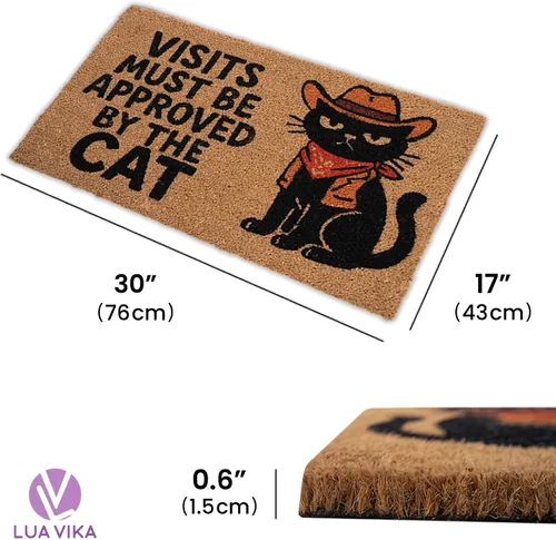 Vista 3 de Felpudo de fibra de coco para entrada al aire libre, aprobado por el gato, 17 x 30 pulgadas, divertidos felpudos para exteriores, tapete