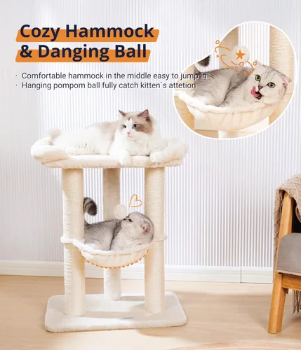 Vista 6 de Happi N Pets Torre de Árbol para Gatos Grande de 28 pulgadas para Gatos de Interior, Poste Rascador para Gatos con Cama Grande para Gatos Grandes