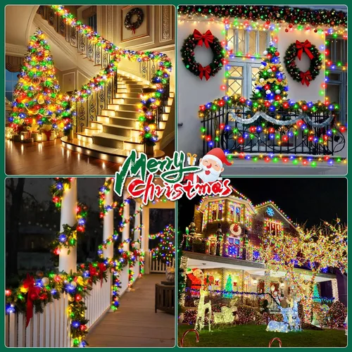 Vista 7 de Tira de luces de Navidad para exteriores, 403 pies con 1000 luces LED, 8 modos y función de temporizador con memoria, luces de hada centelleantes
