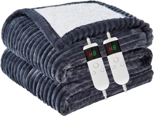 Vista 17 de Manta térmica portátil con mangas y bolsillo para el pie, manta térmica de calentamiento rápido con 10 ajustes de calor apagado automático