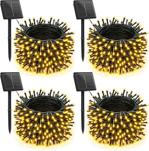 Vista 19 de Brightown Paquete de 2 luces solares de cadena para exterior, cada una de 46 pies, 120 luces LED, luces solares de cadena para exterior con 8 modos