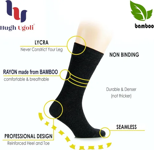 Vista 2 de Hugh Ugoli Calcetines suaves de bambú para mujer para vestido y pantalón, delgados, sin costuras y sin costuras, 3 pares, talla de zapato 5-89-11