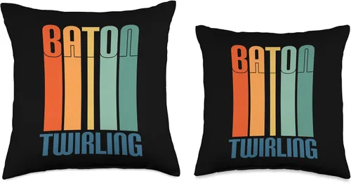 Vista 3 de Baton Twirling Retro Vintage 70s Design Twirlers Kids 1970s Throw Pillow