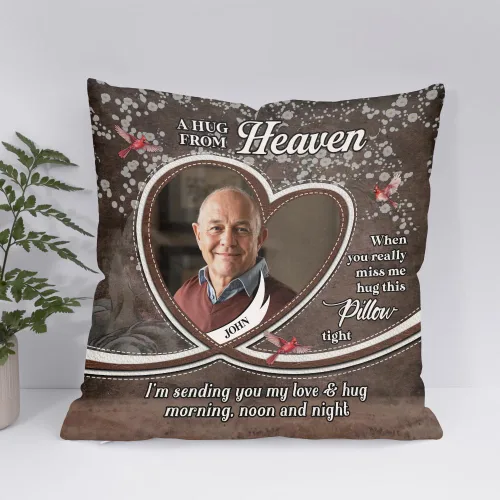 Vista 2 de ENCYCOM Almohada personalizada con texto en inglés "A Hug from Heaven", regalo de condolencias por pérdida de seres queridos, regalos de recuerdo