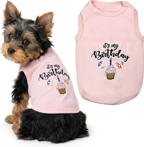 Vista 37 de Camiseta para perro Parisian Pet con palabras bordadas "Es mi cumpleaños" - Camiseta sin mangas para cumpleaños de perro - Chaleco ligero