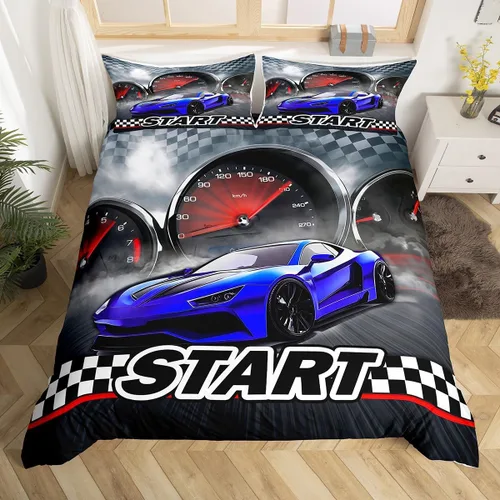 Vista 10 de Erosebridal Juego de ropa de cama de coche deportivo verde para niños, tamaño individual, funda de edredón de autos de carreras para niños