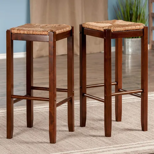 Vista 2 de Winsome Juego de taburetes de bar Rush Seat Kaden, nogal, 29", 2 piezas