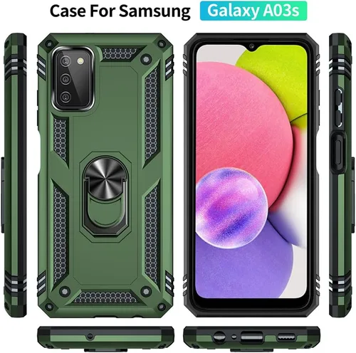 Vista 4 de Funda para teléfono Samsung Galaxy A03s, Galaxy A03s con protector de pantalla HD, [grado militar de 16 pies a prueba de caídas], anillo protector a