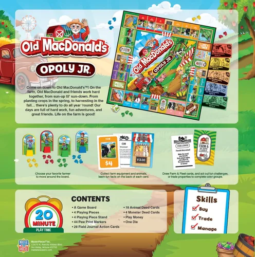 Vista 3 de MasterPieces Juegos de mesa para niños y familias - Old MacDonald's Farm Opoly Jr. - Juegos de mesa con licencia oficial para niños y familia
