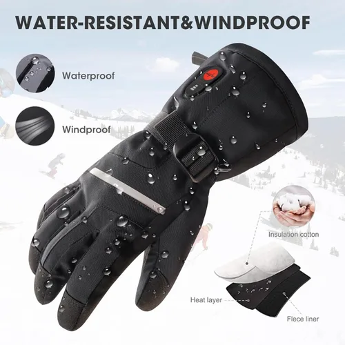 Vista 4 de Guantes calefactables eléctricos recargables – Guantes térmicos con batería de 7.4 V para hombres y mujeres, motocicleta, ciclismo, equitación