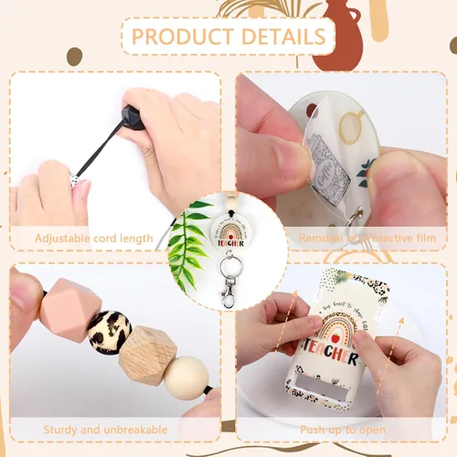 Vista 3 de Cordones para Profesores para Tarjetas de Identificación - Llavero Bohemio de Silicona con Cuentas Separables, Accesorios para Mujeres, Lindo