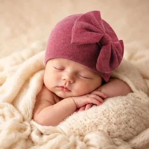 Vista 4 de BQUBO Gorros para Niñas Recién Nacidas Conjunto de Gorro y Manoplas para Bebé Gorros para Infantes con Moño Gorro de Hospital con Manoplas