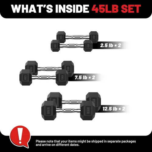 Vista 2 de Dumbbell Set 45-550lb, Rubber Encased, Strength Training Home Gym PAPABABE Complete & Durable Cast Iron Core Odorless PVC Antiroll Hex