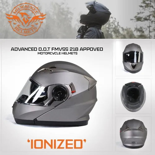 Vista 7 de Milwaukee Helmets MPH9808DOT - Casco modular de motocicleta avanzado de plata ionizada con visera abatible, talla S
