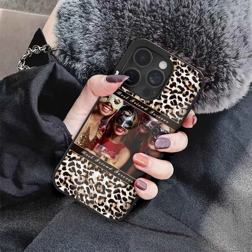 Vista 4 de Fundas personalizadas para iPhone y Samsung Photo Collage VS Leopard Print Case para amigas y mujeres