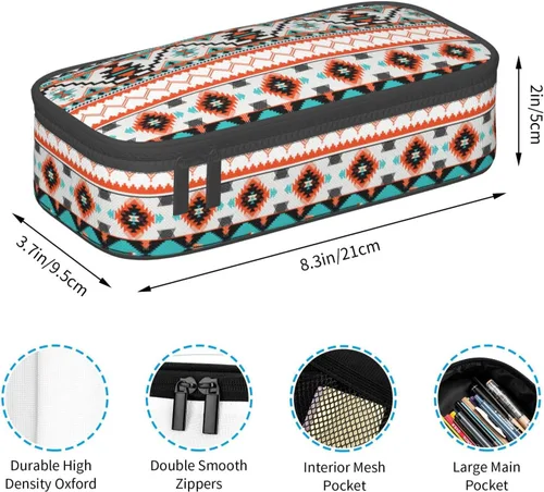 Vista 5 de Estuche organizador de lápices tribal étnico azteca de gran capacidad, papelería con cremallera, suministros escolares, bolsa para lápices