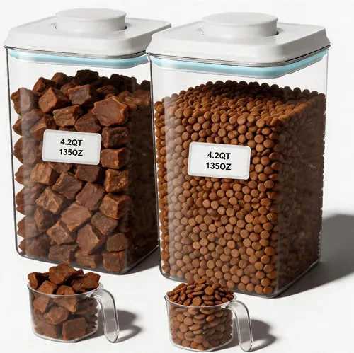 Vista 9 de Contenedor de alimentos para perros y gatos, contenedor de almacenamiento de alimentos con tapa pop de 2.8 cuartos para croquetas y golosinas 89.6