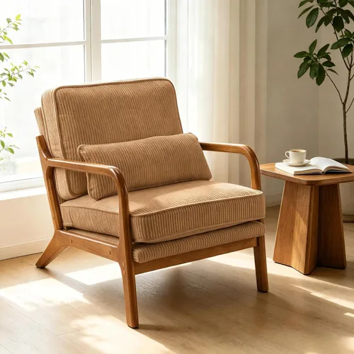 Vista 10 de Karl home Silla de lectura Mid-Century Modern Accent color beige Lino Beige