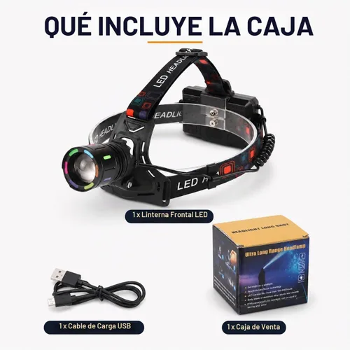 Vista 8 de Linterna frontal LED recargable, 150,000 lúmenes, superbrillante, 60H, con sensor de movimiento, 4 modos, ajustable a 90°, impermeable nivel IPX6