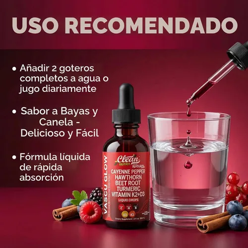 Vista 6 de Clean Nutra - Suplemento líquido de gotas de pimienta de cayena + bayas de espino, vitamina D3 K2 polvo de raíz de remolacha, canela de Ceilán