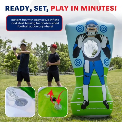 Vista 4 de Preferred Toys Juego inflable de fútbol de 65 pulgadas, juego de lanzamiento de red de doble cara con mini bolas, juguete deportivo para fiestas
