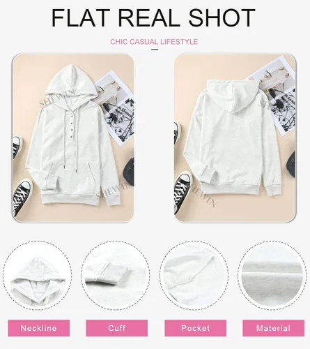 Vista 5 de SHEWIN - Sudadera casual con capucha de manga larga con botones y cordón para mujer holgada y con bolsillo