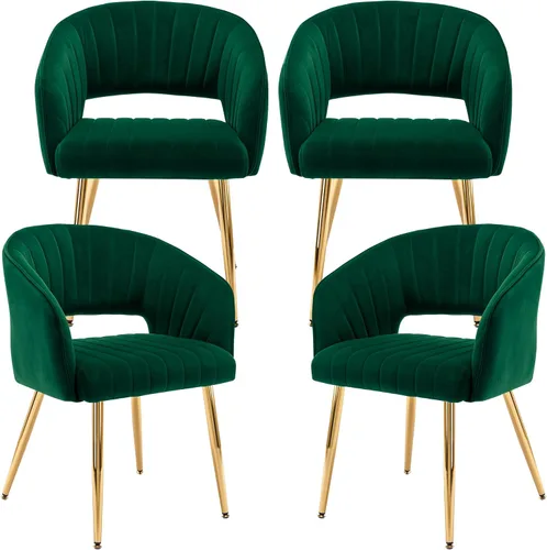 Vista 11 de ABET Juego de 2 sillas de comedor de terciopelo, rayas modernas con patas doradas, color negro