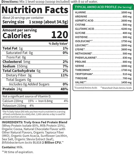 Vista 5 de Suplemento Dietario deportivo Garden of Life: Polvo de proteína de suero de leche, obtenido de ganado con alimentación de pastura certificada, 1, 1