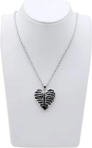 Vista 5 de Controse Collar de corazón de caja torácica de acero inoxidable plateado de 17 a 19 pulgadas con cadena ajustable, Acero inoxidable