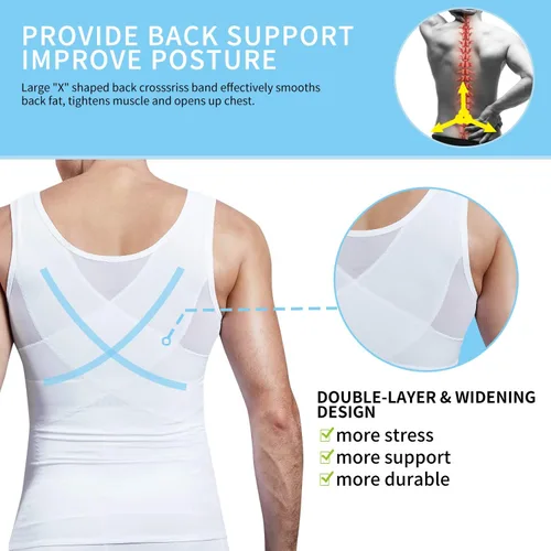 Vista 4 de MISS MOLY Compression Shirts for Men to Hide Gynecomastia Moobs Slimming Body Shaper Vest Abs Tank Top Undershirt