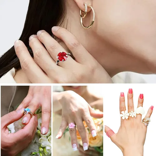 Vista 7 de TOAOB 30 anillos planos ajustables chapados en plata con base en blanco de 0.472 pulgadas