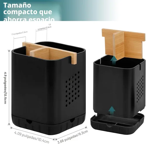 Vista 6 de Boperzi Portacepillos de dientes negros para baño, soporte eléctrico para cepillos de dientes con divisor de bambú, cepillo de dientes