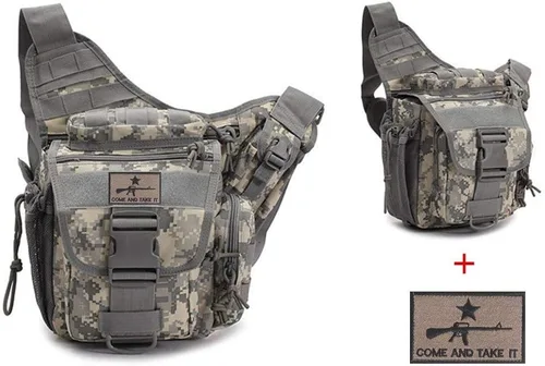 Vista 4 de KLAU bolsa bandolera de Deporte exterior Militar Hombres y Mujeres multifunción táctica Messenger con parche para la caza Senderismo Ciclismo
