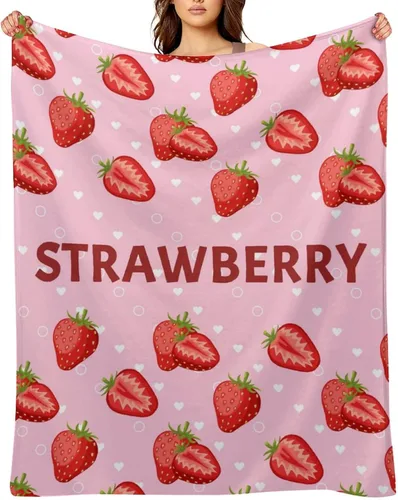 Vista 16 de Manta de fresa, 30 x 40 pulgadas, bonita manta de frutas para mujeres y niñas, suave y acogedora, mantas de franela para sofá, cama