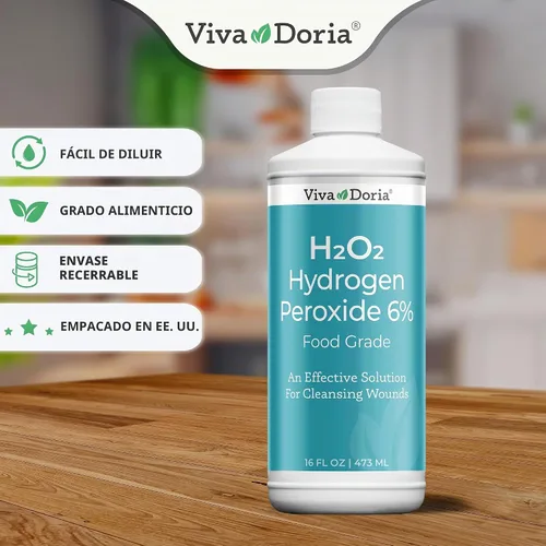 Vista 2 de Viva Doria Peróxido de hidrógeno 6 por ciento, 20 volúmenes, grado alimenticio, 16 onzas líquidas