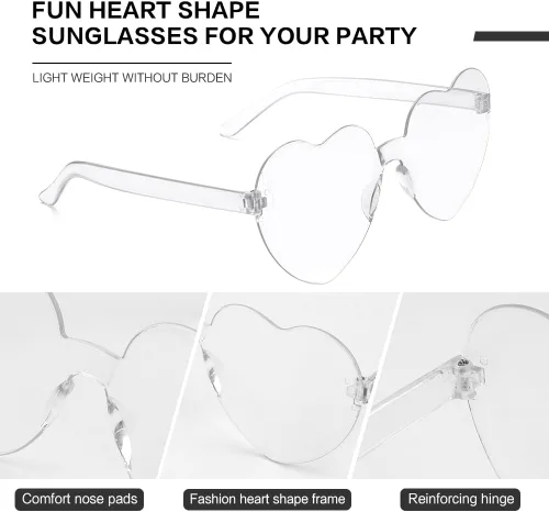 Vista 147 de Lentes de sol con forma de corazón, 2 pares de lentes de sol en forma de corazón, gafas de sol rave para mujeres, regalos de fiesta