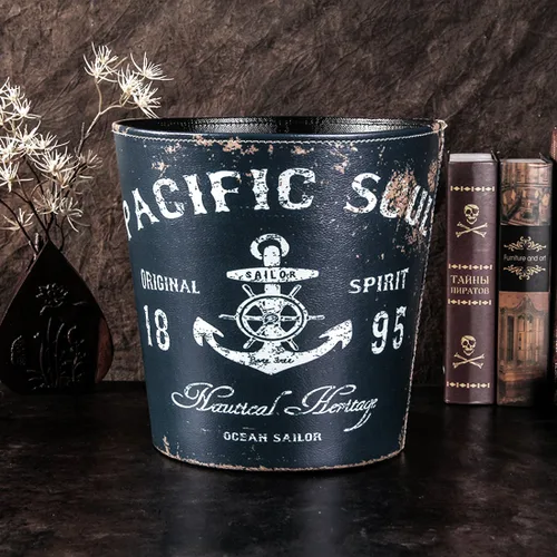 Vista 4 de Bote de basura, 10L/2.64 galones estilo británico, cubo de basura descubierto para el hogar (patrón de ancla de barco) - Patrón 1 Tipo de ancla