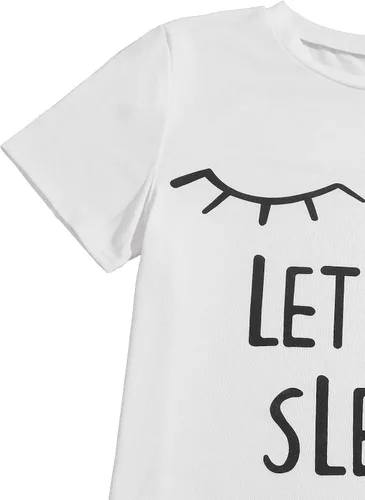 Vista 3 de WDIRARA - Conjunto de pijama con camiseta y short para mujer, con estampado de ojos cerrados