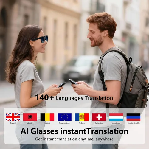 Vista 3 de Lentes inteligentes AI con GPT de chat, gafas de cámara de 8 MP con cámara y audio, gafas de traducción AI con 164 idiomas, Bluetooth con asistente