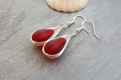 Vista 51 de Yinahawaii Handmade Sea Glass Earrings, Hawaiian Jewelry, Wire Braided Earrings Teardrop Earrings, Beach Jewelry Sea Glass Jewelry For Women Cobalt