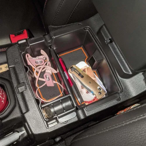 Vista 8 de EDBETOS Organizador de consola central con ribete naranja y caja colgante compatible con Jeep Wrangler JL/JLU 2018 2019-2024 y Jeep Gladiator JT