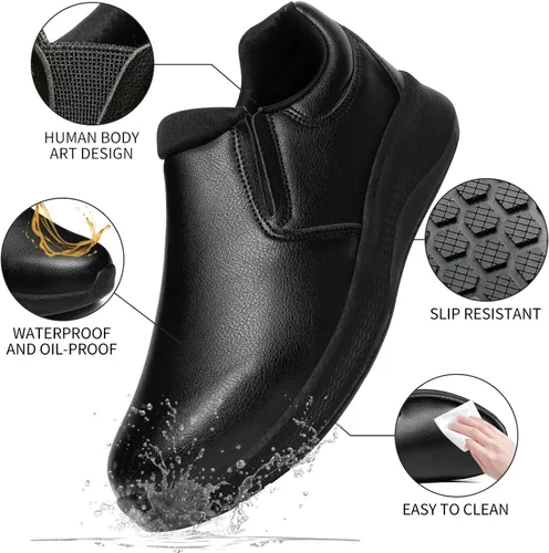 Vista 3 de Zapatos de trabajo antideslizantes para hombre, zapatos de servicio de alimentos, zapatos de chef profesionales resistentes al aceite al agua