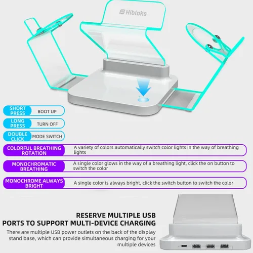 Vista 5 de Base de carga para Oculus Quest 2 con luz LED accesorios arVin Oculus Quest 2 con 2 baterías recargables para Meta Quest 2 soporte de pantalla RGB