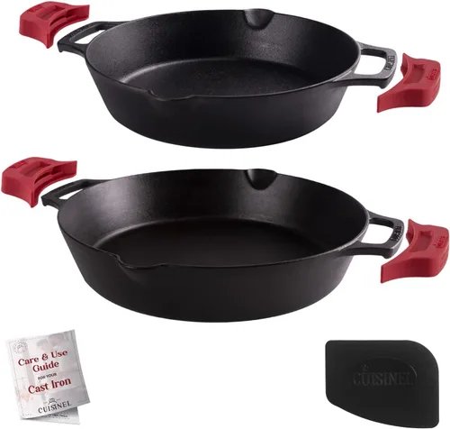 Vista 26 de Sartén de hierro fundido de Cuisinel con tapa - Sartén para freír pre-sazonada de 10" pulgadas + cubierta de vidrio + soporte para mango resistente