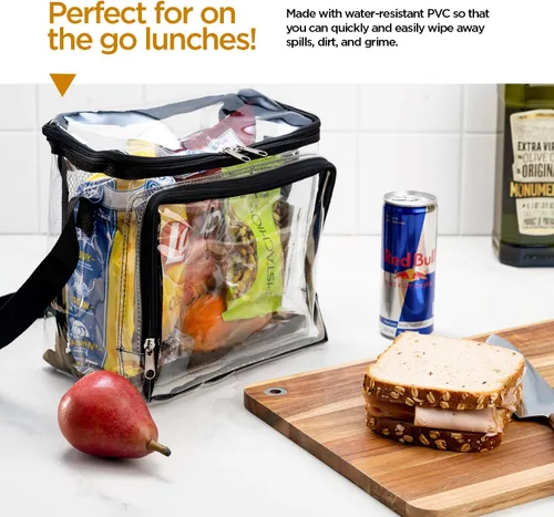 Vista 5 de SP HOME GOODS Bolsa transparente aprobada para estadios con correa ajustable, compartimento frontal de almacenamiento y bolsillos de malla, bolsas